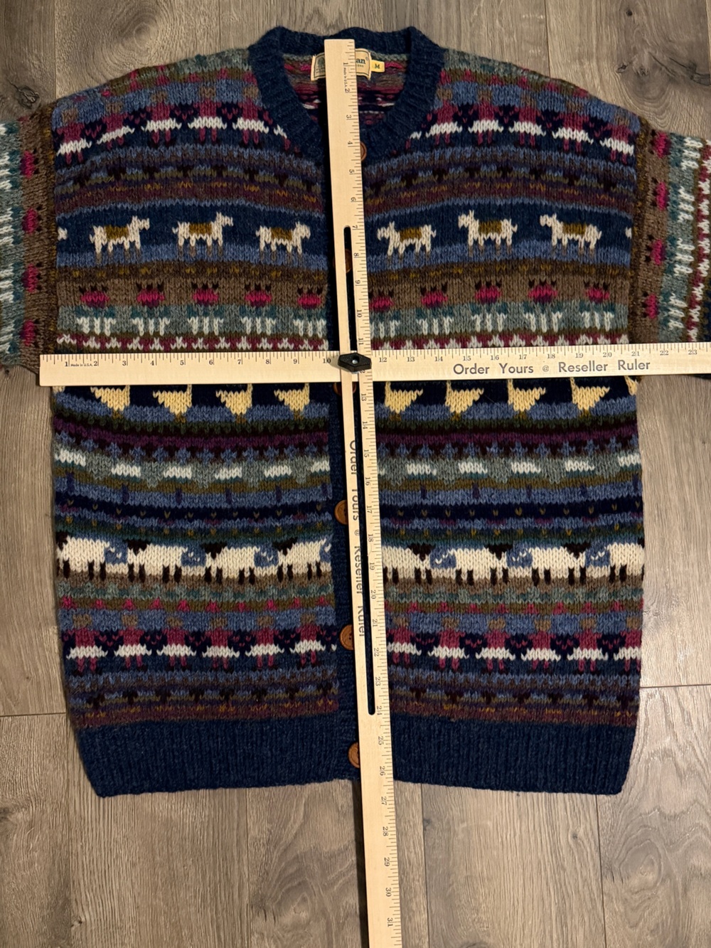 Vintage L.L. Bean 100% Wool Fair Isle Button Cardigan Sweater - Picture 8 of 8